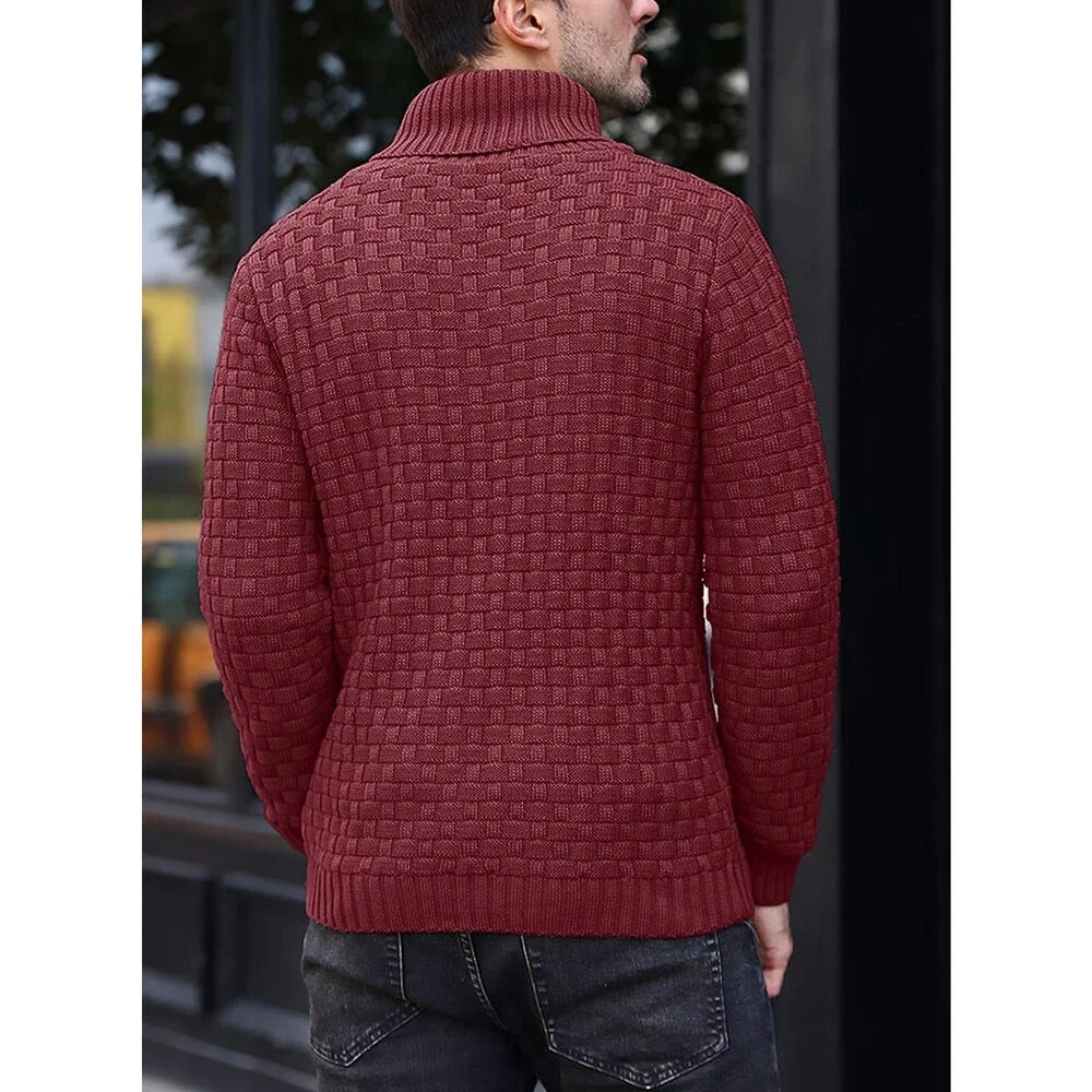 Arcciit Men's Wine Pullover Fall Winter Turtleneck Cable Knit V Neck XL